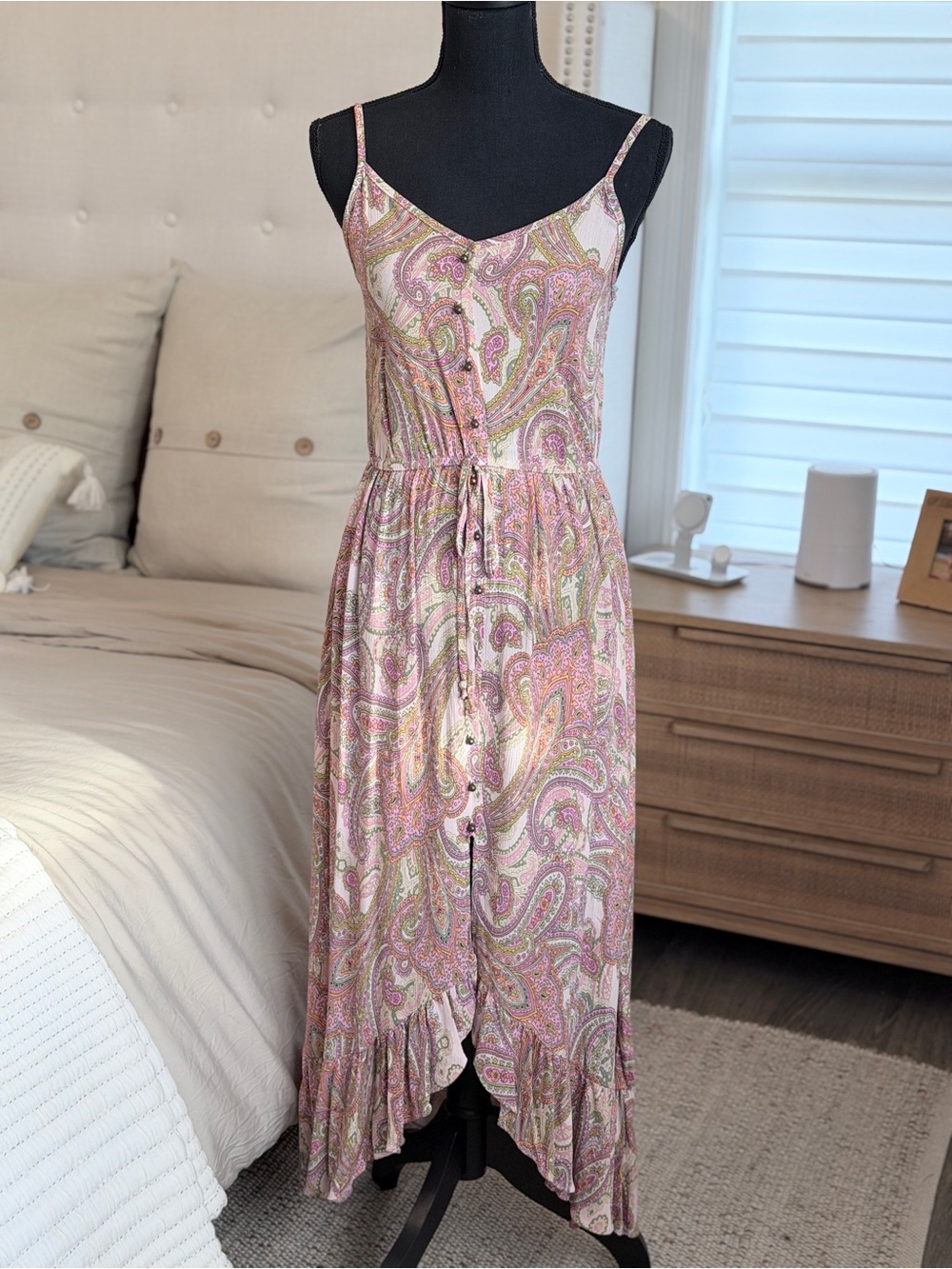 NWTG Kohl's Pink Paisley Button-Front Maxi Dress